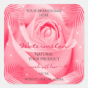 Étiquette de produits floraux Rose rose et Feuille
