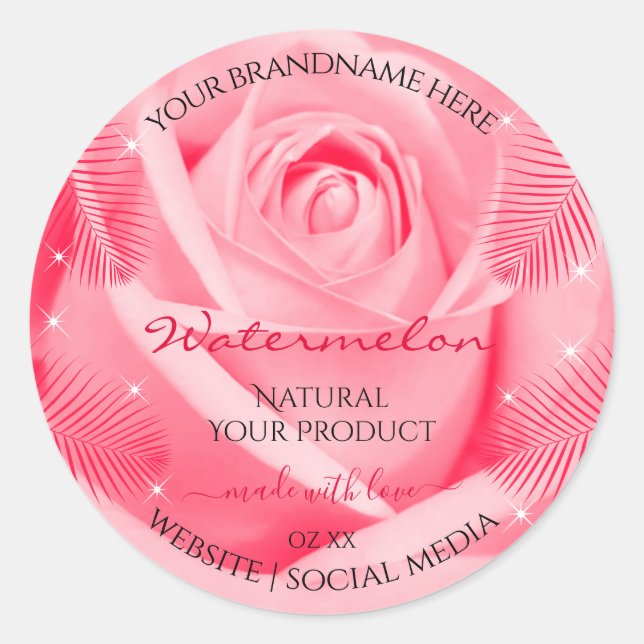 Étiquette de produits floraux Rose rose et Feuille (Devant)