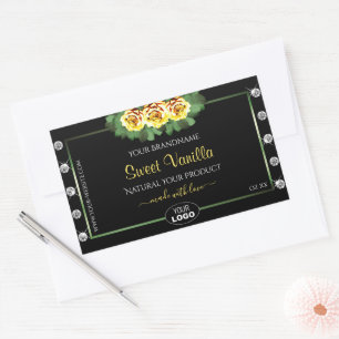Étiquette de produits noirs Vert Jaune Roses Bijou