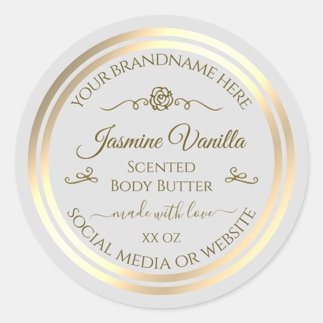 Étiquette de produits Pastel Grey Gold Frame Rose  (Devant)