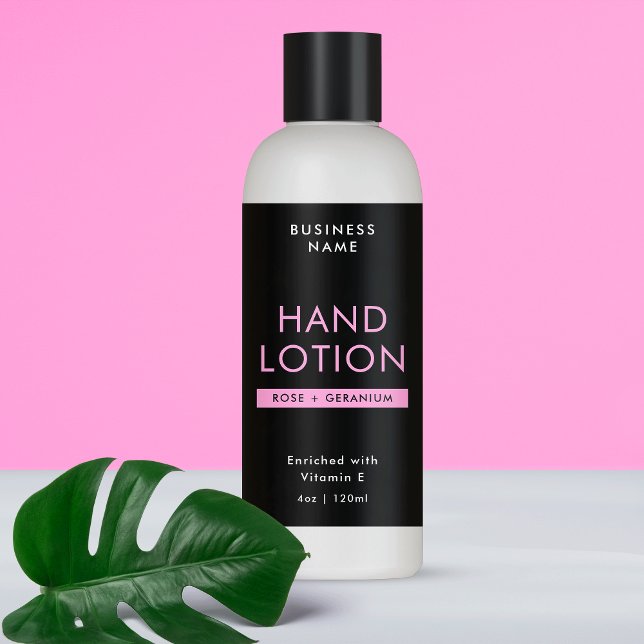 Étiquette de recouvrement de bouteilles cosmétique (Modern Black and Pink 4 OZ Cosmetic Bottle Wrapper Label *Verify size to ensure a good fit*)