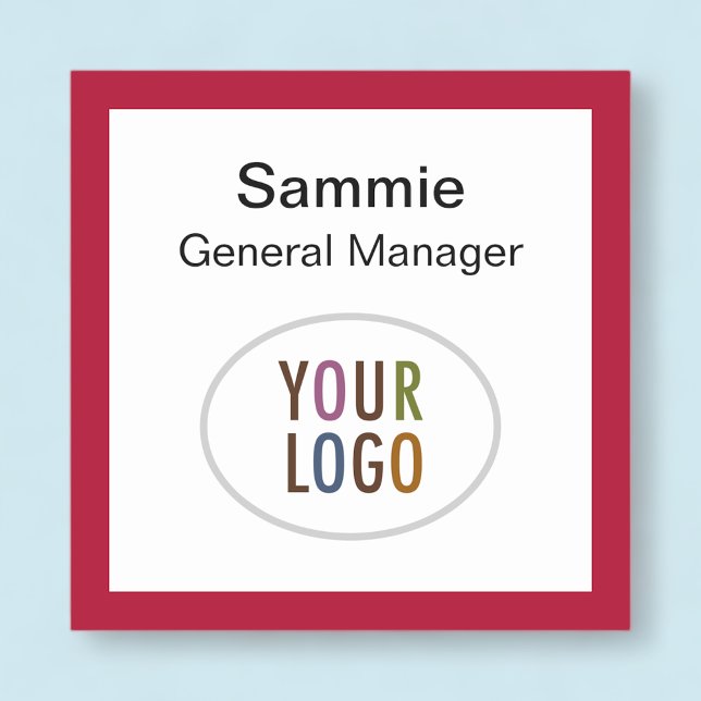 Étiquette de Red Square Logo en épingle ou magnéti (MISOOK Square Name Tag with Logo Red Border)