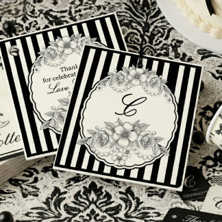 Étiquette de remerciement à motif floral Monogramm