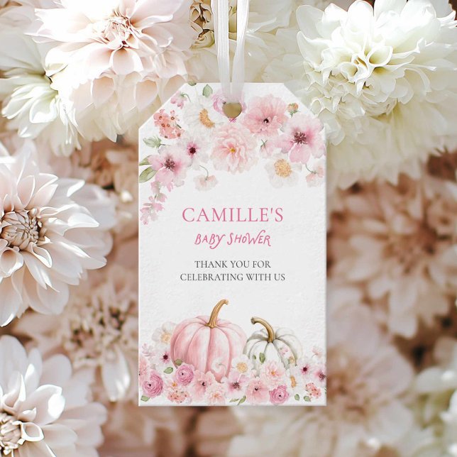 Étiquette de remerciement Baby Shower Citrouille R (Pink Pumpkin Baby Shower Favor Tag)