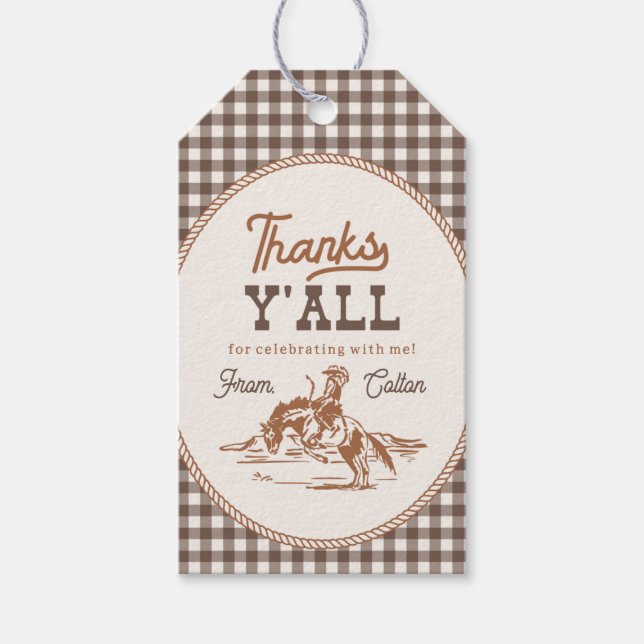 Étiquette de remerciement Cowboy Gingham (Devant)