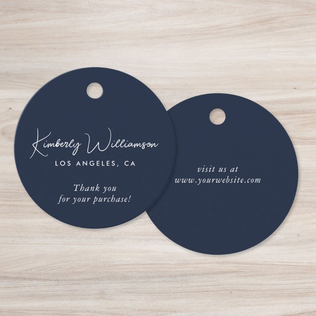 Étiquette de remerciement d'affaires Chic Script B (Chic Script Business Blue Thank You Gift Tag)