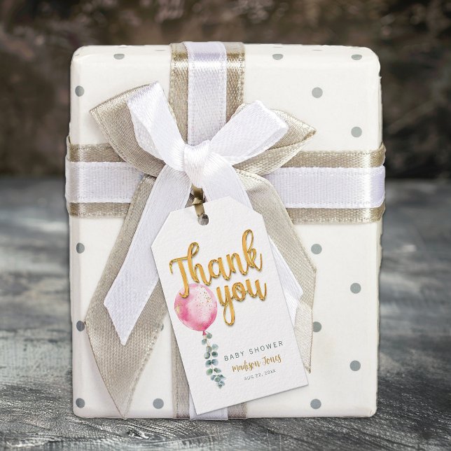 Étiquette de remerciement de baby shower avec écri (Pink & Gold Thank You Gift Tag)
