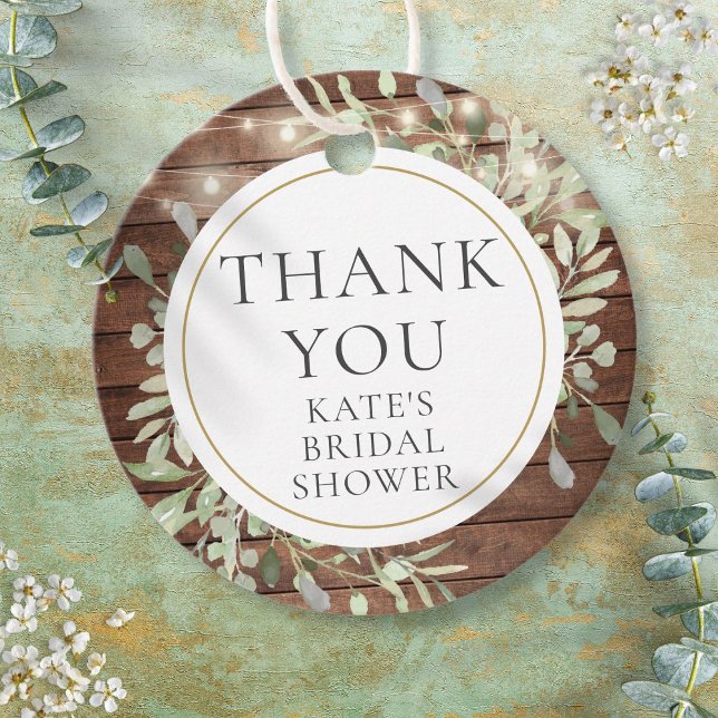 Étiquette de Remerciement de Baby Shower Rustique  (Rustic Lights Greenery Bridal Shower Thank You Favor Tags)