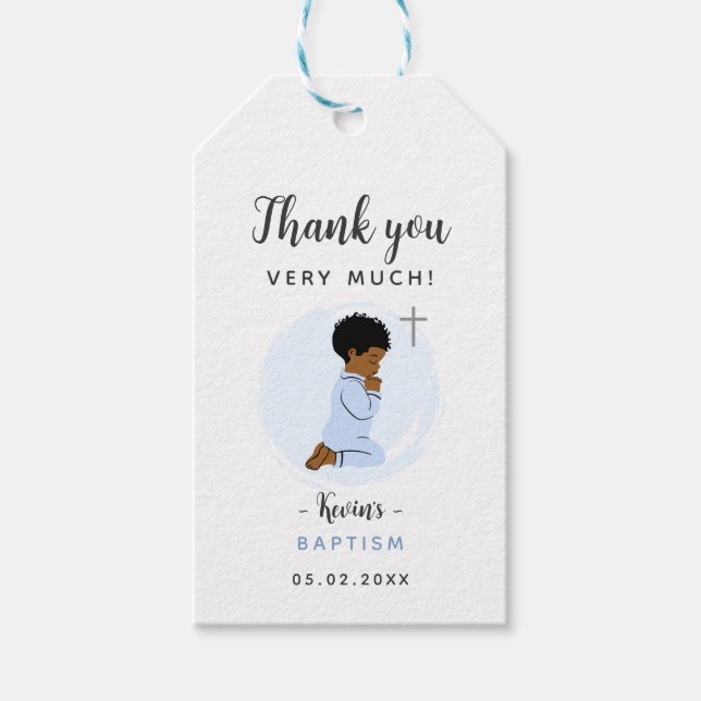 Étiquette de remerciement de baptême de bébé prian (Devant)