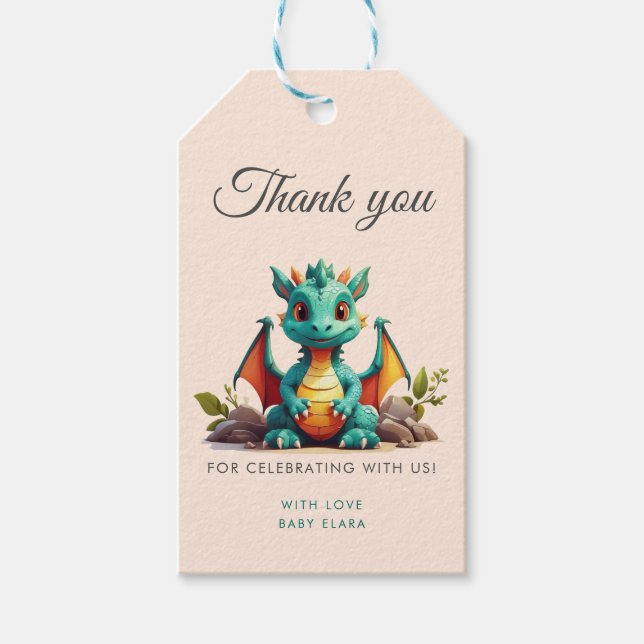 Étiquette de remerciement de cadeau de Dragon Vert (Devant)