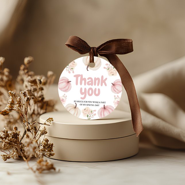 Étiquette de remerciement de citrouille rose (Créateur téléchargé)