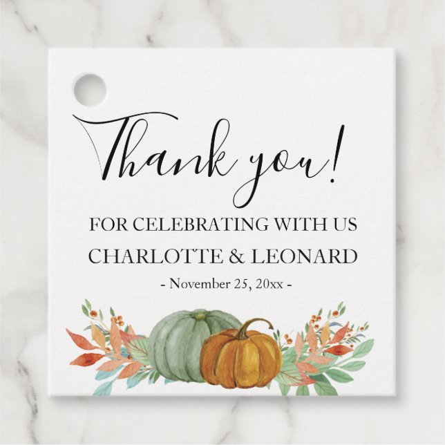 Étiquette de remerciement de citrouilles d'automne (Devant)