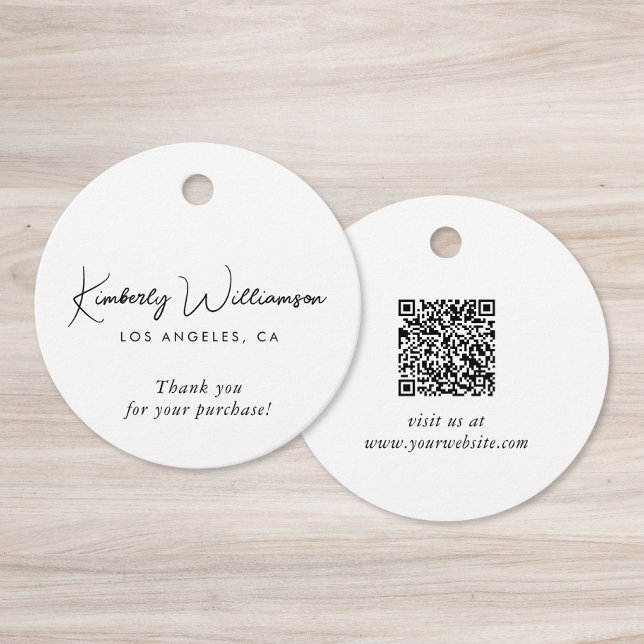 Étiquette de remerciement de code QR pour entrepri (Chic Script Business QR Code Thank You Gift Tag)