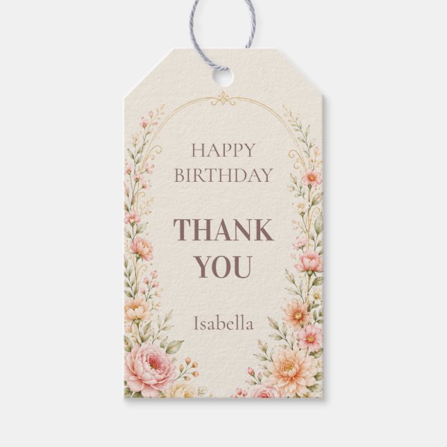 Étiquette de remerciement de fête d'anniversaire f (Devant)