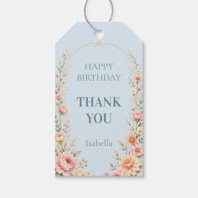 Étiquette de remerciement de fête d'anniversaire f (Devant)