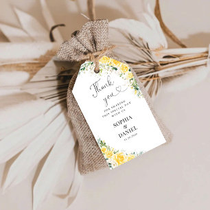 Étiquette de remerciement de mariage à fleurs jaun