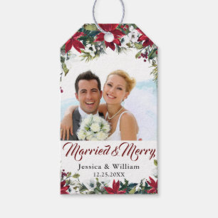 Étiquette de remerciement de mariage au poinsettia
