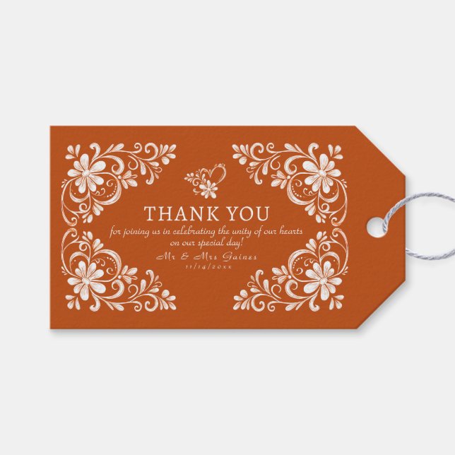 Étiquette de remerciement de mariage cadeau orange (Devant (Horizontal))