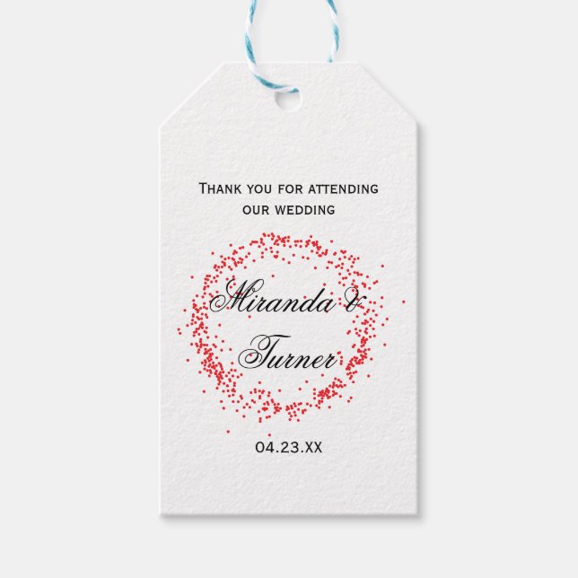 Étiquette de remerciement de mariage Confetti Roug (Devant)