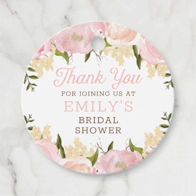 Étiquette de remerciement de mariage floral rose (Devant)