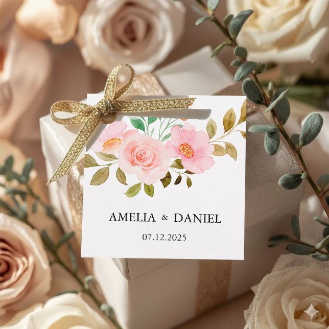 Étiquette de remerciement de mariage florale Rose  (Créateur téléchargé)