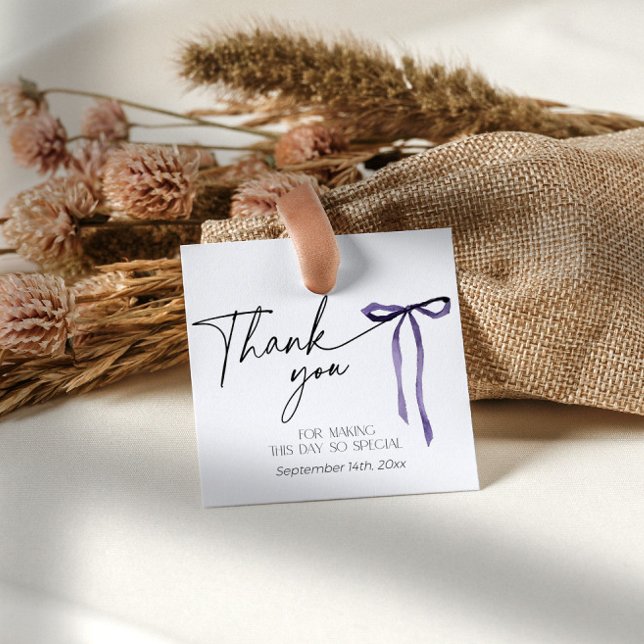 Étiquette de remerciement de mariage gothique somb (Purple bow thank you tags)