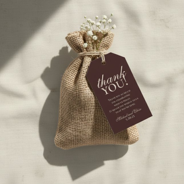 Étiquette de remerciement de mariage monogramme Br (Add a warm, personal touch to your favors with this Mousse Brown Thank You Favor Tag!)