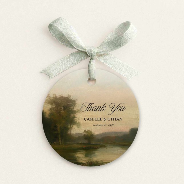 Étiquette de remerciement de mariage paysage vinta (Landscape Thank you Wedding Circle Tag)