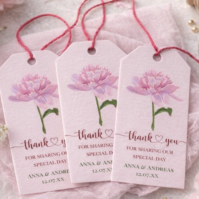 Étiquette de remerciement de mariage Pivoine Rose (Wedding favor label)