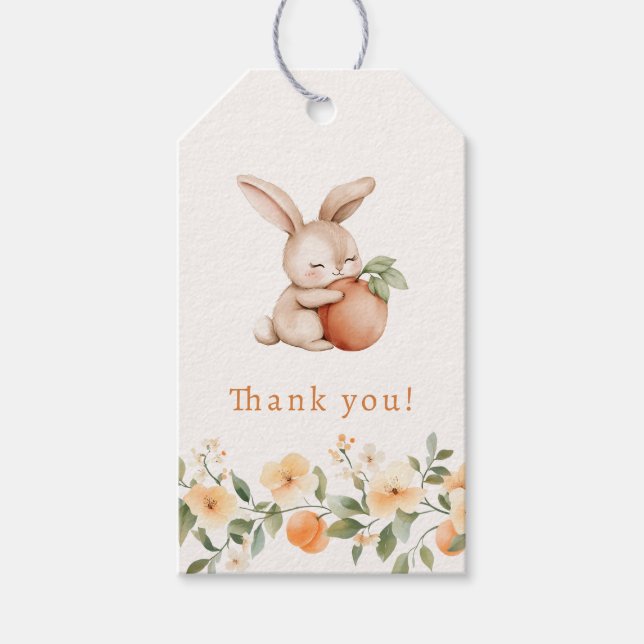 Étiquette de remerciement Fleur de Pêche Lapin Mig (Devant)