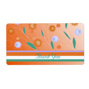 Étiquette de remerciement Fleurs et Rayures Orange