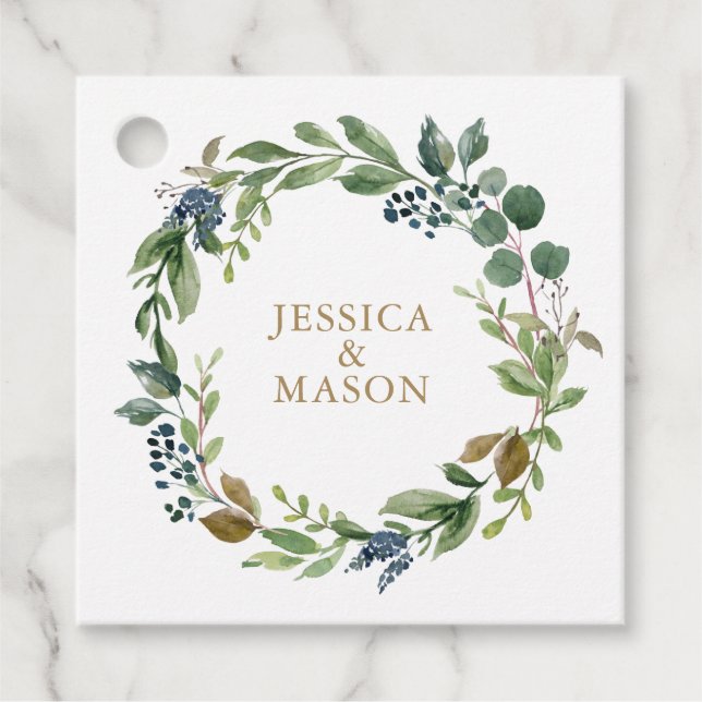 Étiquette de remerciement Navy Or de verdure (Devant)