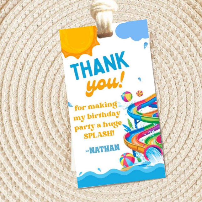 Étiquette de remerciement pour anniversaire au par (waterpark thank you tag, pool party favor tag, summer birthday thank you, splash party favors, kids )