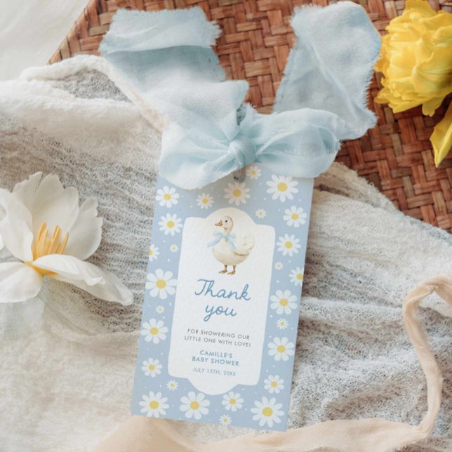 Étiquette de remerciement pour Baby Shower Oie Sil (Blue Silly Goose Thank you favor tag)