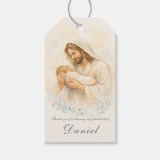 Étiquette de remerciement pour baptême bébé Jésus  (Devant)