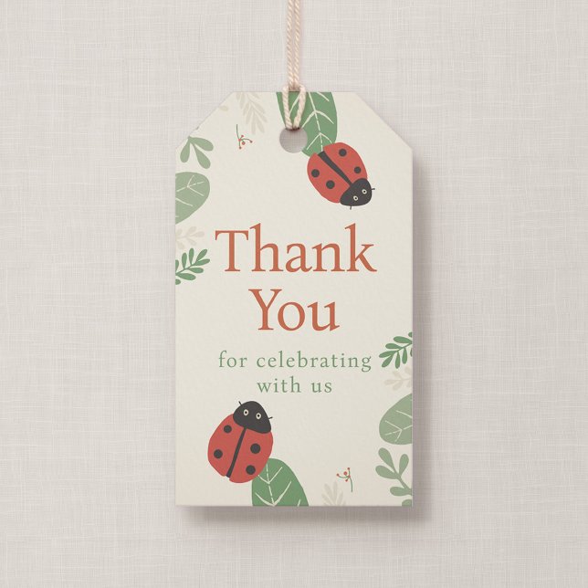 Étiquette de remerciement pour cadeau de fête d'an (Ladybird Meadow - Birthday Thank You Tag, Front)