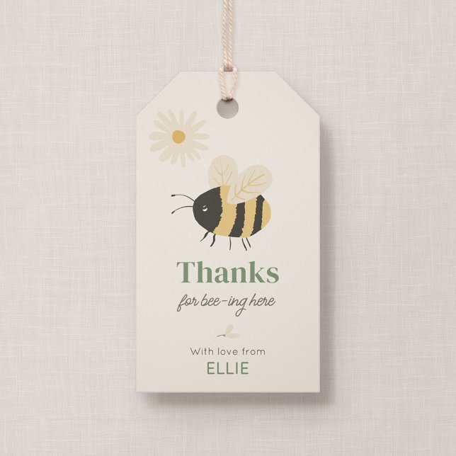 Étiquette de remerciement pour fête d'anniversaire (Wildflower Flight - Honey Bee Party Thank You Tag, Front)