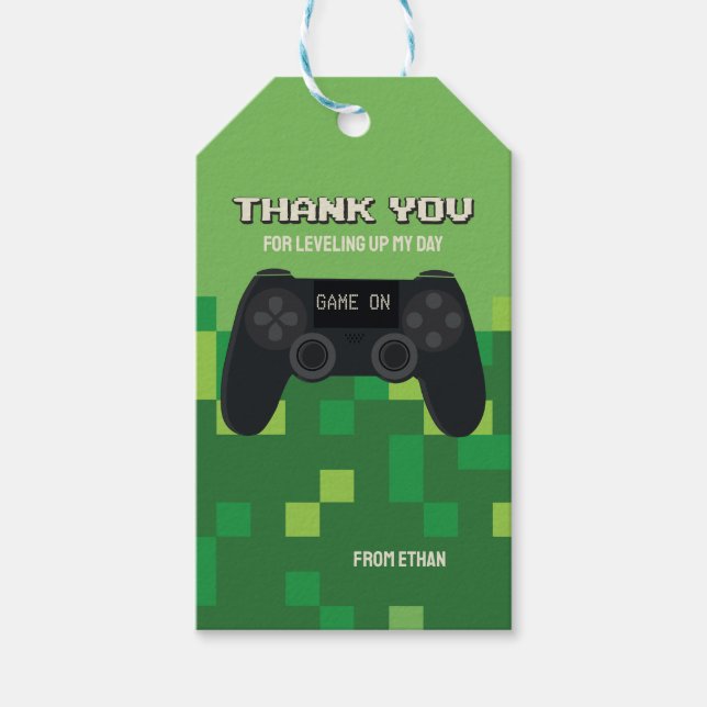 Étiquette de remerciement pour fête de gamer pixel (Devant)
