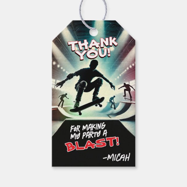 Étiquette de remerciement pour fête de skateboard (Devant)