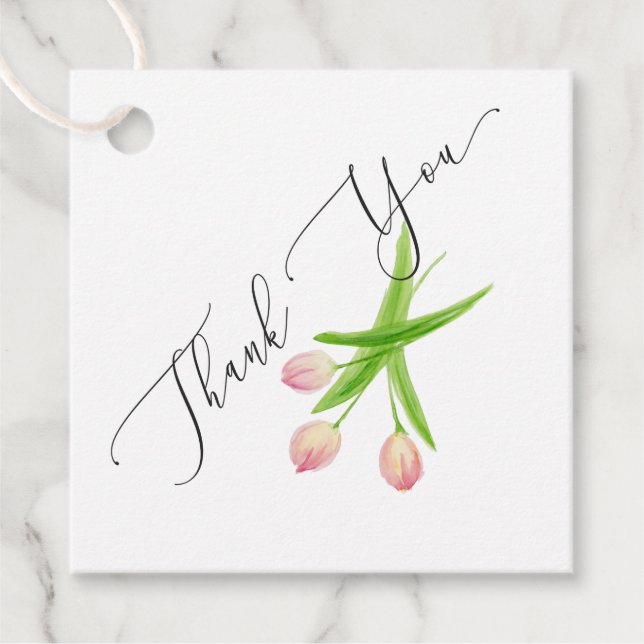 Étiquette de remerciement pour mariage Tulipe Rose (Devant)
