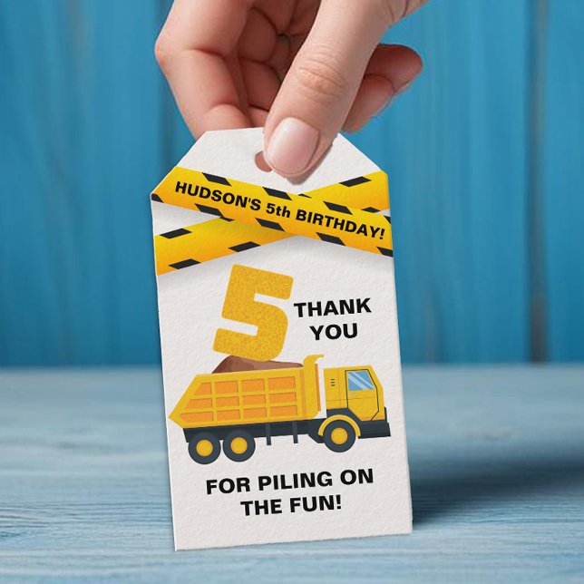 Étiquette de remerciement pour une fête de constru (Construction Vehicle Birthday Party Favor Tag)