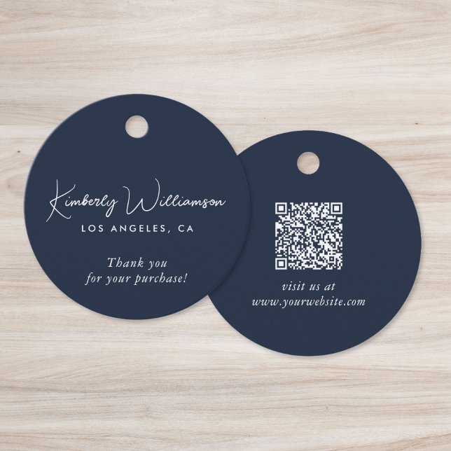 Étiquette de remerciement QR Code Chic Script pour (Chic Script Business QR Code Thank You Gift Tag)