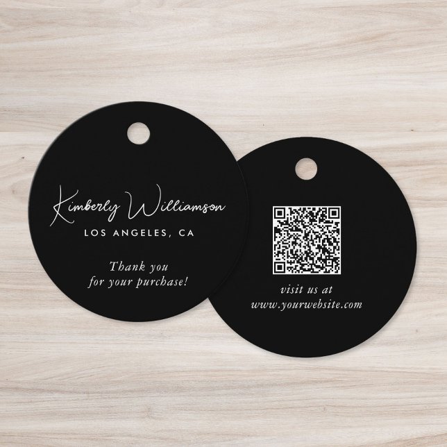 Étiquette de remerciement QR Code pour Entreprise  (Chic Script Business QR Code Thank You Gift Tag)