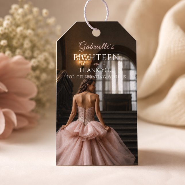 Étiquette de remerciement Rose Pâle Princesse Dix- (Elegant blush pink Sweet 18 thank you tag for favors, gifts, and memorable celebrations.)