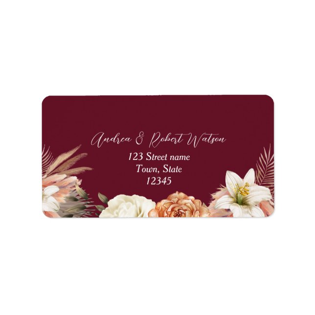 Étiquette de renvoi d'adresse de mariage florale e (Devant)
