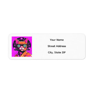 Étiquette de renvoi d'adresse Rose Rétro Chat Atom