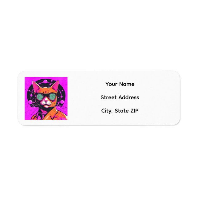 Étiquette de renvoi d'adresse Rose Rétro Chat Atom (Devant)