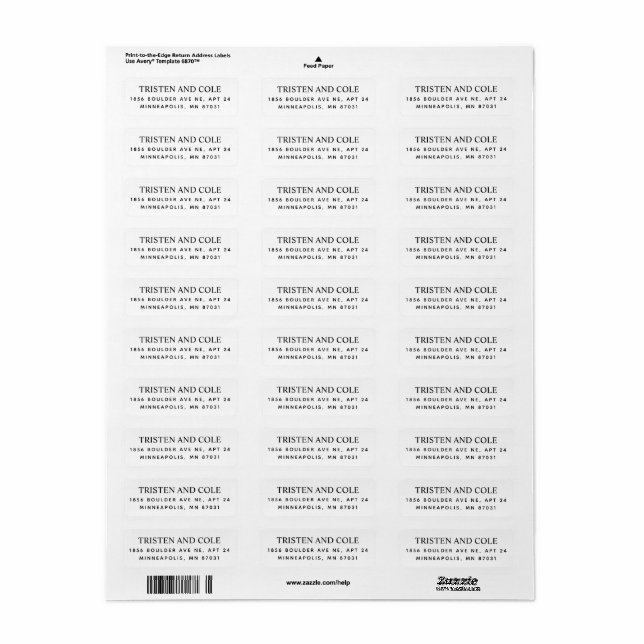 Étiquette de renvoi noir et blanc classique (Feuille entière)