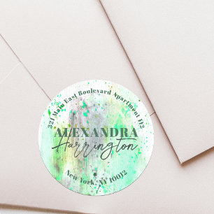 Étiquette de renvoi ronde verte à l'aquarelle tend