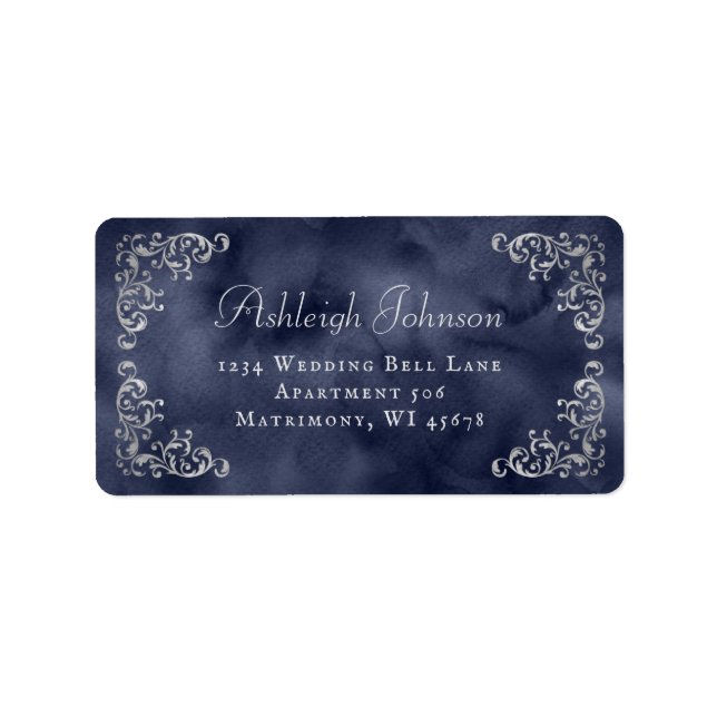 Étiquette de réponse de mariage Bleu Marine Argent (Devant)